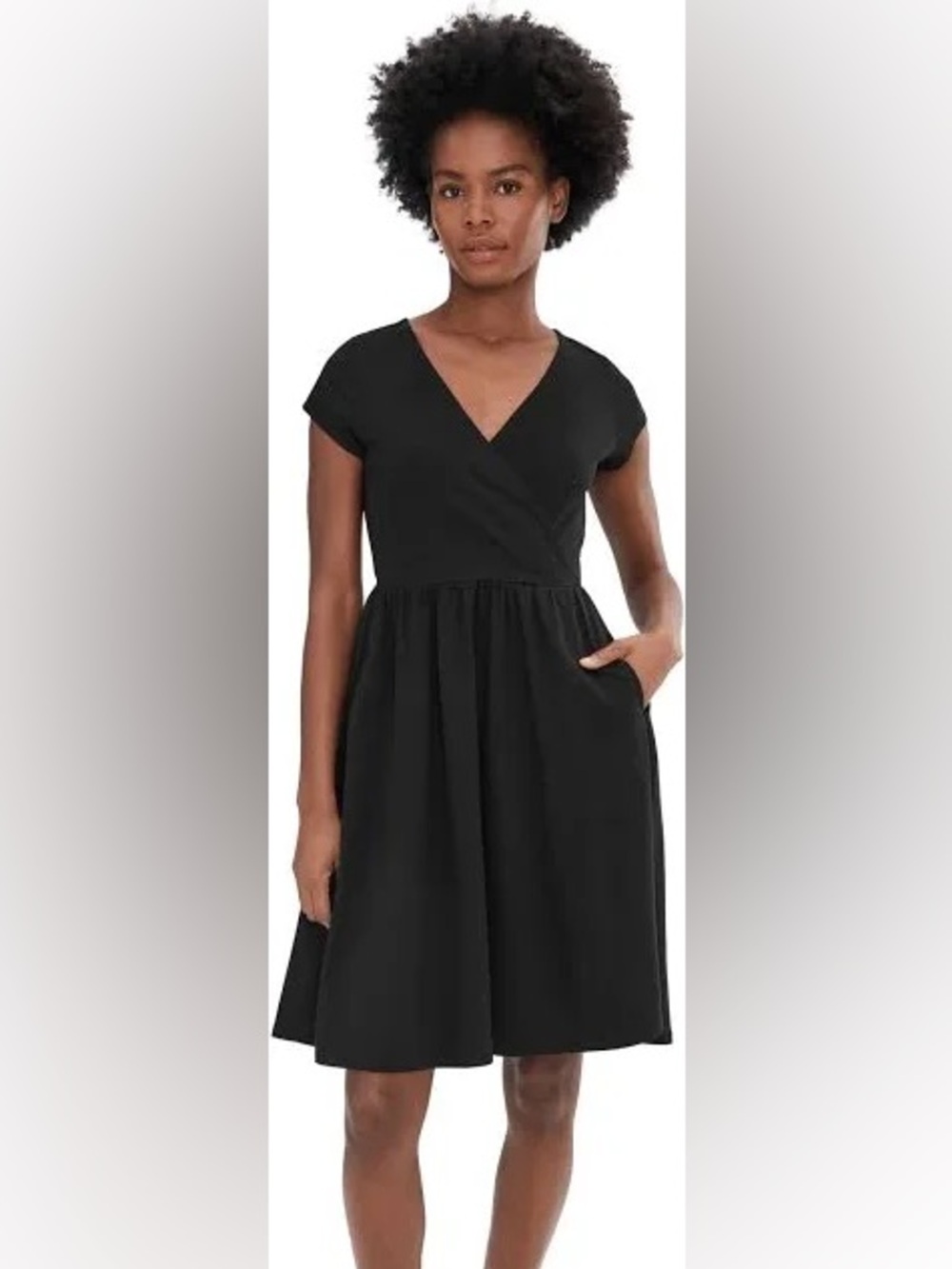 Pact Organic Black Fit & Flare Short-Sleeve One-Piece Dress